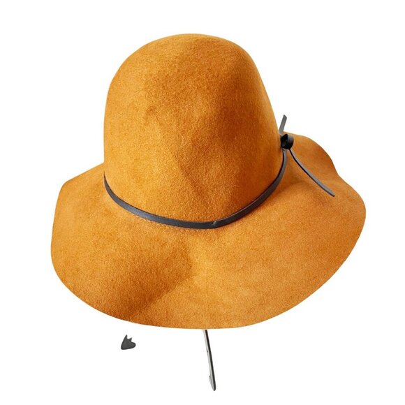 Women's 100% Wool Felt Floppy Hat Wide Brim Round Crown Caramel Brown - Picture 2 of 9